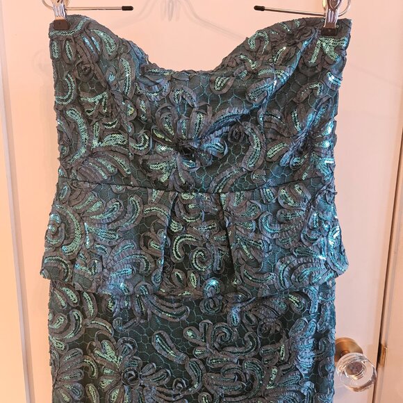 Teal sequin strapless peplum evening gown - size 12 - Picture 5 of 7